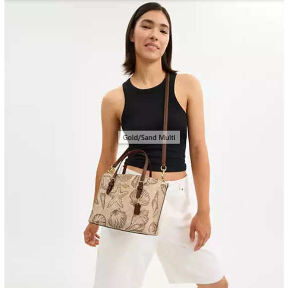 Coach Mollie Tote Bag 25 In Signature Canvas W/ Shell Print In Sand Multi CBH63 - Picture 4 of 9